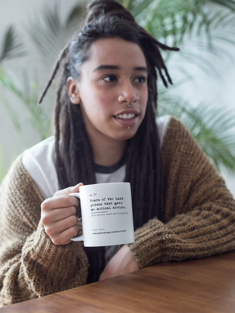 White coffee mug with “Tears of the Last Person That Said Something Ableist” text, part of URevolution’s snarky disability humor collection.